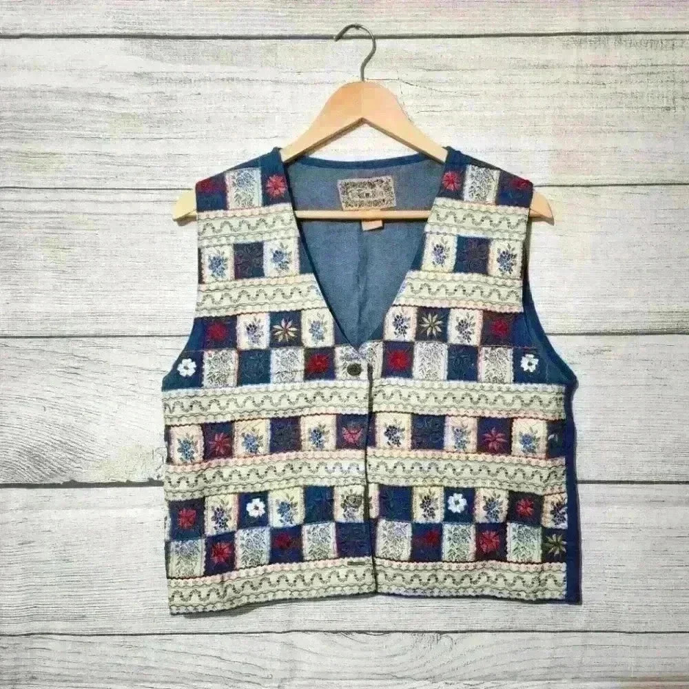 Vintage Tantrum Blues Embroidered Vest Size M